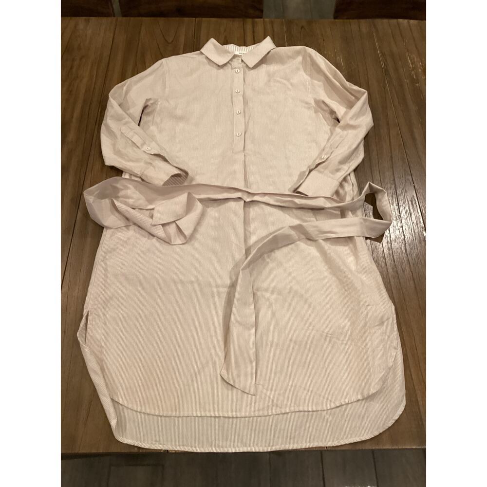 Mersea cotton Button Up essential Shirt Dress Long Sleeve striped Belted  S